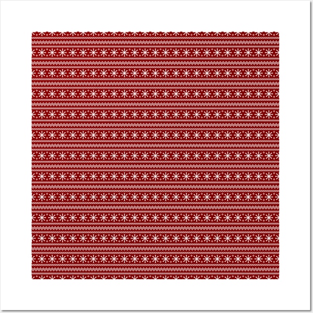 Dark Christmas Candy Apple Red Snowflake Stripes in White Wall Art by podartist